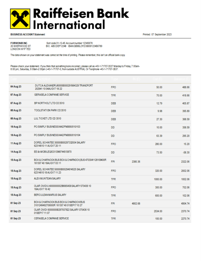 Raiffeisen Bank International Bank Déclaration d'entreprise internationale Modèle Word et PDF